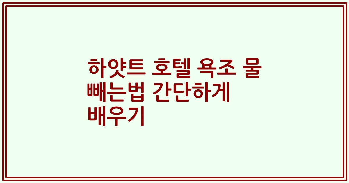 하얏트 호텔 욕조 물 빼는법 간단하게 배우기
